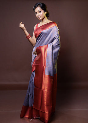 Grey Kanjivaram Silk Saree With Blouse Piece