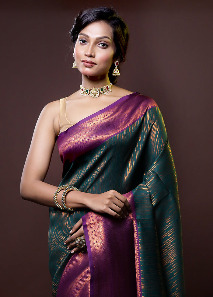 Green Kanjivaram Silk Saree With Blouse Piece