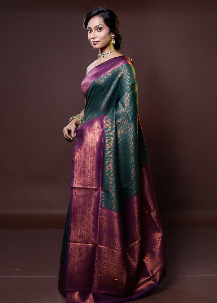 Green Kanjivaram Silk Saree With Blouse Piece