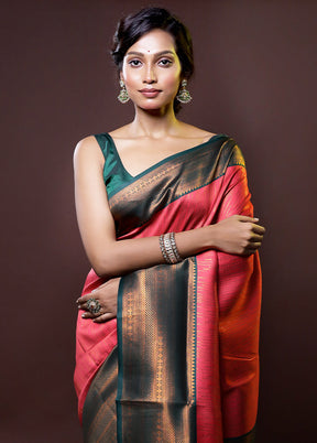 Pink Kanjivaram Silk Saree With Blouse Piece