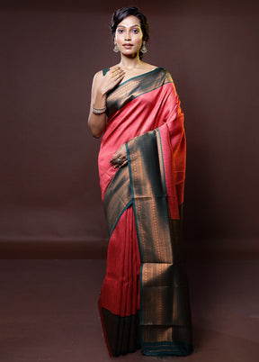 Pink Kanjivaram Silk Saree With Blouse Piece