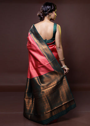 Pink Kanjivaram Silk Saree With Blouse Piece