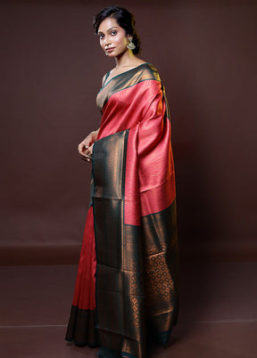 Pink Kanjivaram Silk Saree With Blouse Piece