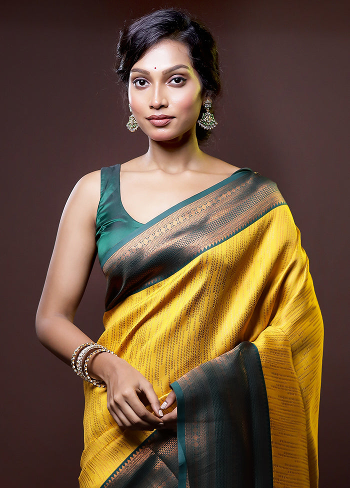 Yellow Kanjivaram Silk Saree With Blouse Piece