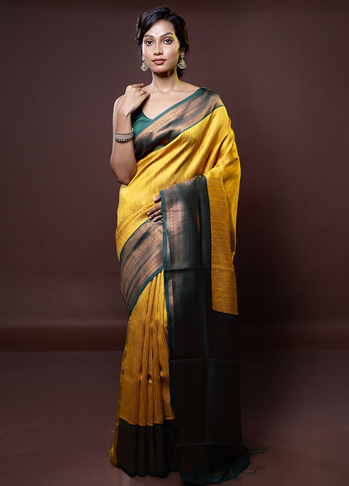 Yellow Kanjivaram Silk Saree With Blouse Piece