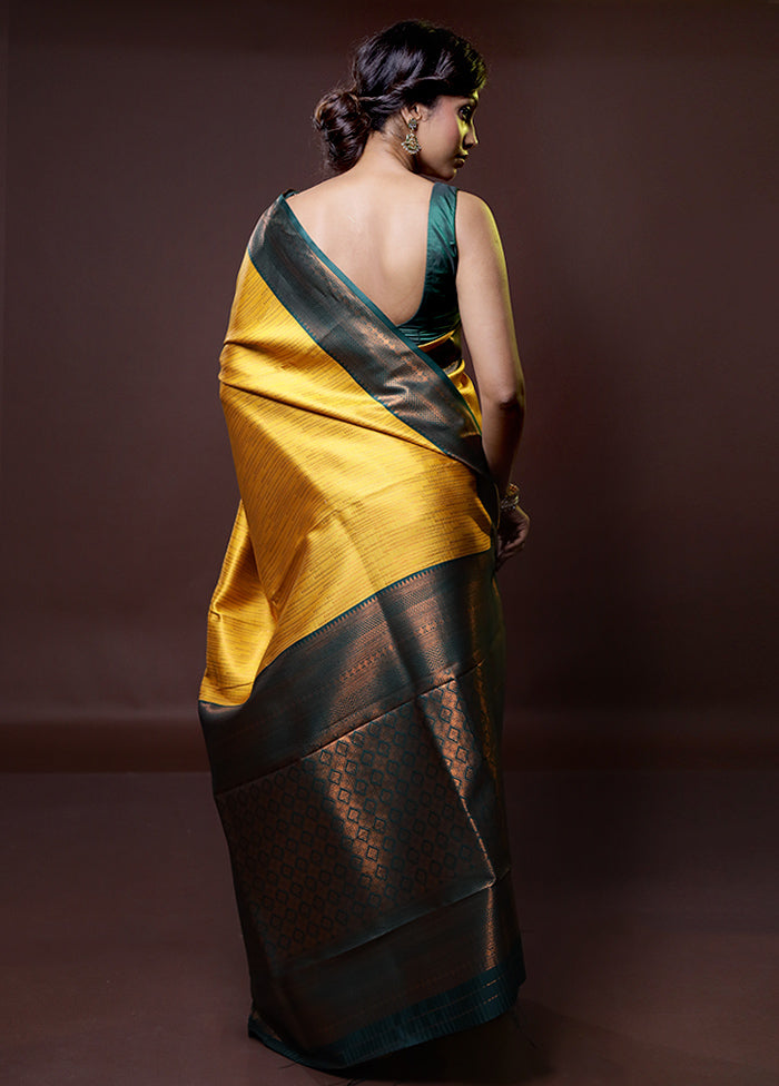 Yellow Kanjivaram Silk Saree With Blouse Piece