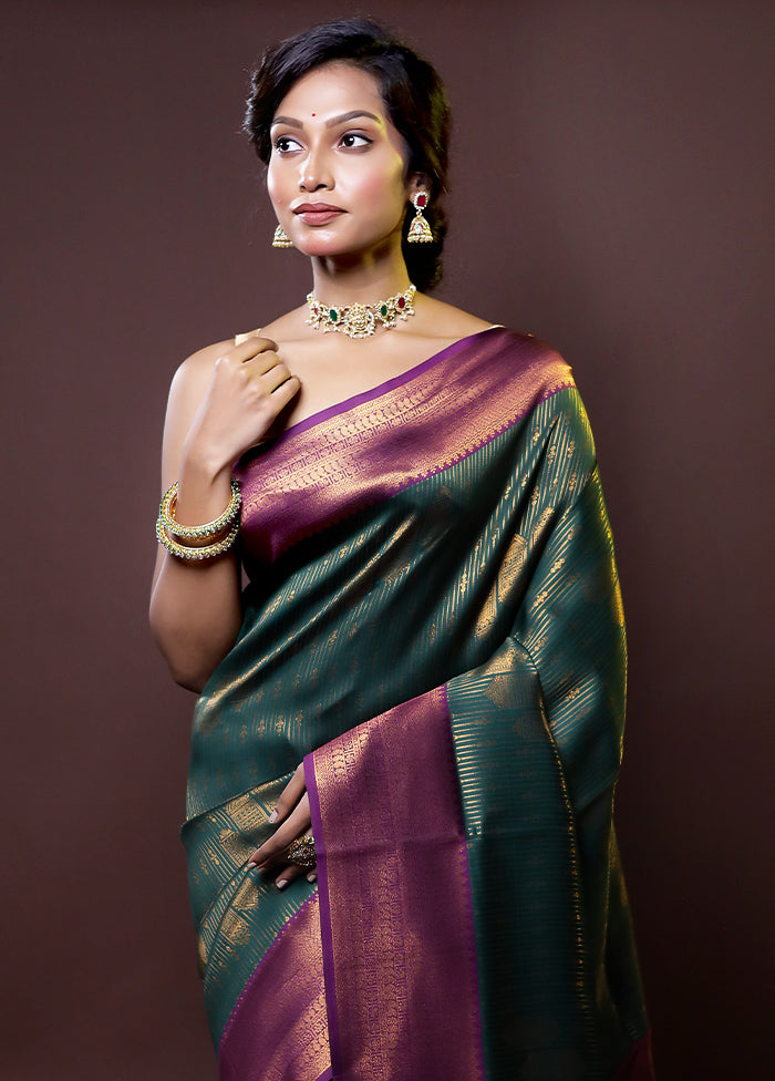 Green Kanjivaram Silk Saree With Blouse Piece