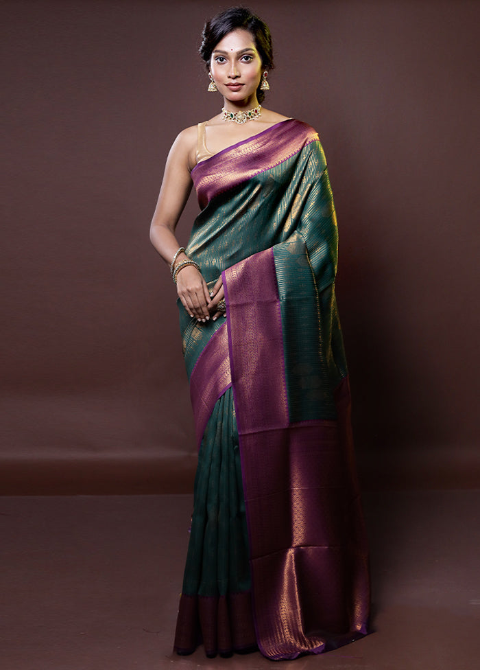 Green Kanjivaram Silk Saree With Blouse Piece