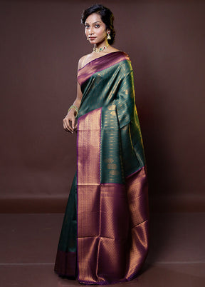 Green Kanjivaram Silk Saree With Blouse Piece