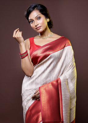 Cream Kanjivaram Silk Saree With Blouse Piece