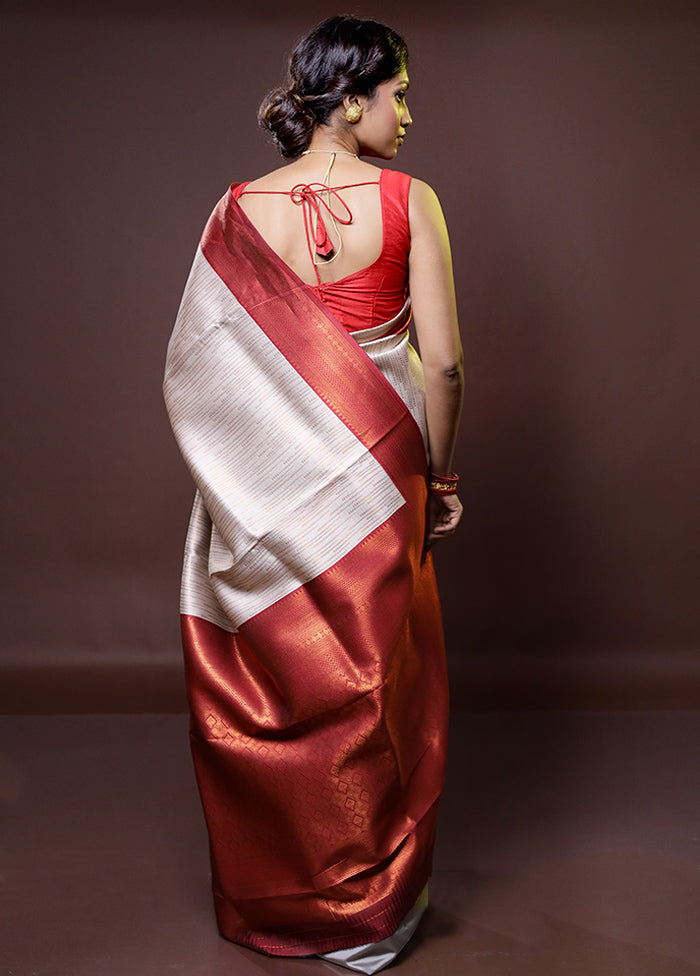 Cream Kanjivaram Silk Saree With Blouse Piece