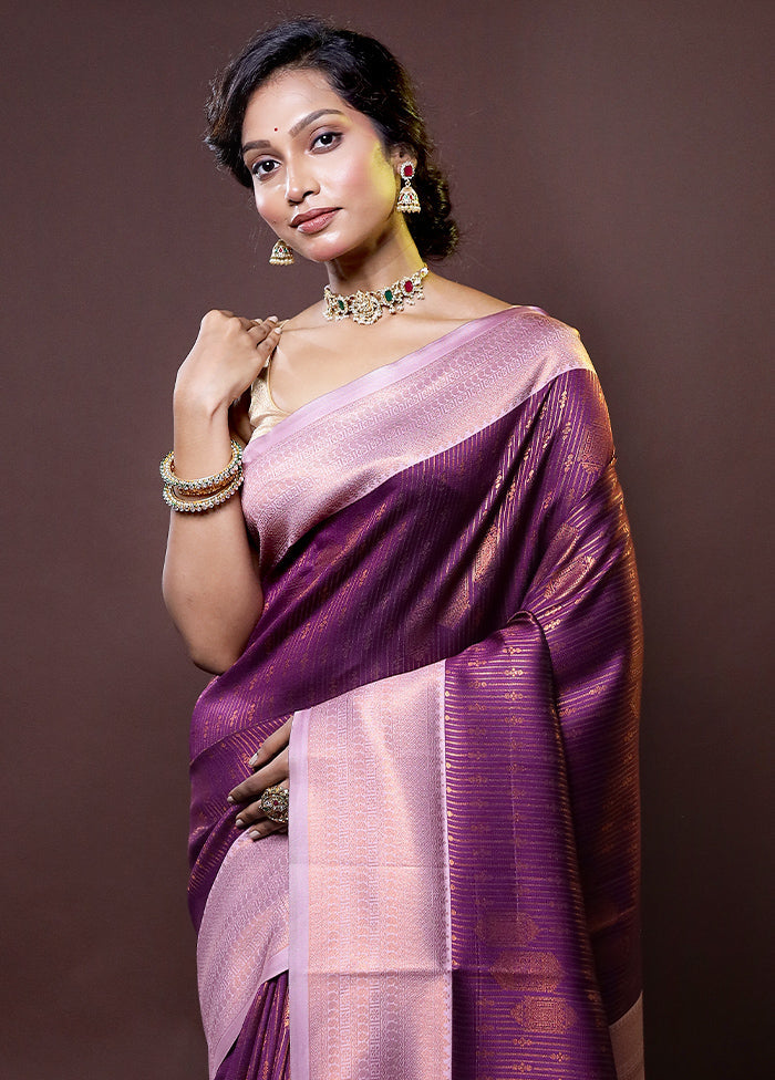 Purple Kanjivaram Silk Saree With Blouse Piece