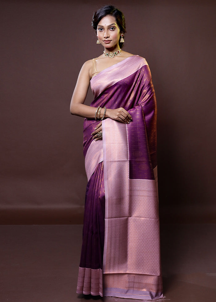 Purple Kanjivaram Silk Saree With Blouse Piece