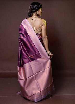 Purple Kanjivaram Silk Saree With Blouse Piece