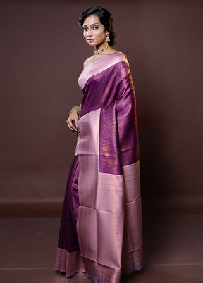 Purple Kanjivaram Silk Saree With Blouse Piece