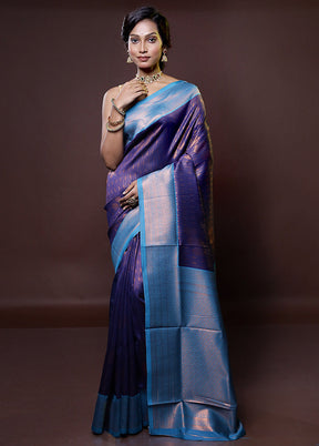 Blue Kanjivaram Silk Saree With Blouse Piece