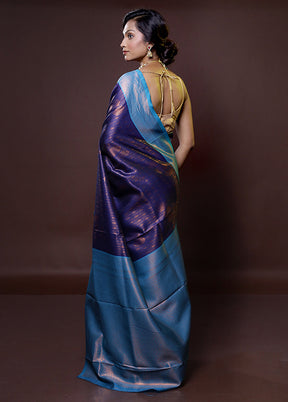 Blue Kanjivaram Silk Saree With Blouse Piece