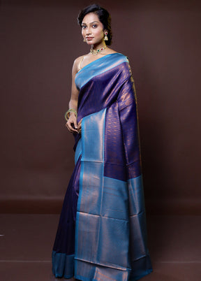 Blue Kanjivaram Silk Saree With Blouse Piece