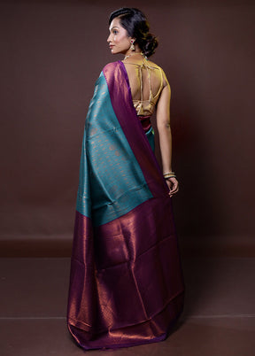 Blue Kanjivaram Silk Saree With Blouse Piece