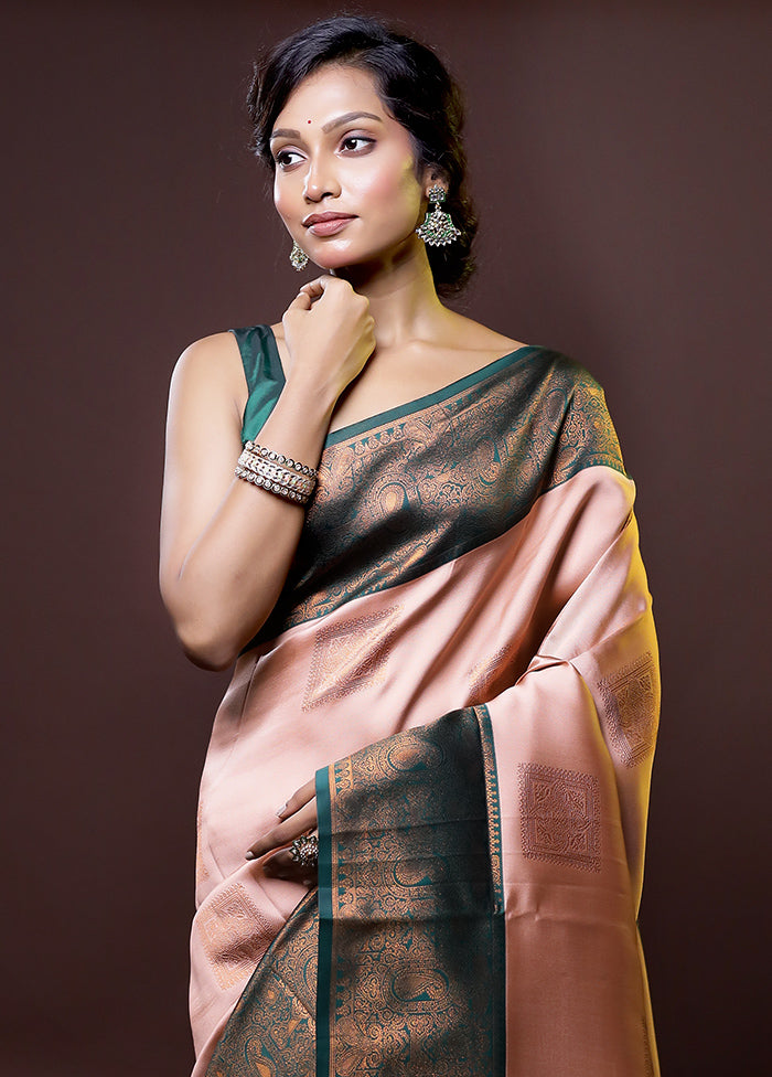 Pink Kanjivaram Silk Saree With Blouse Piece