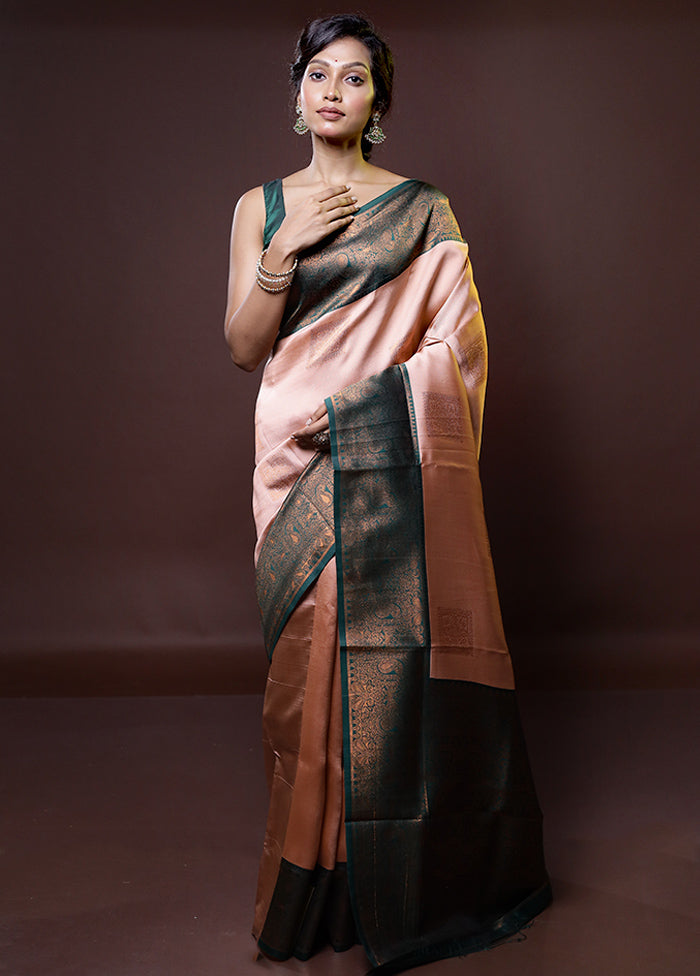 Pink Kanjivaram Silk Saree With Blouse Piece