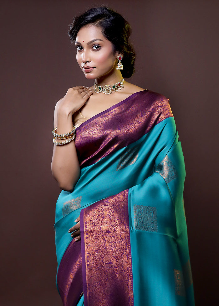 Blue Kanjivaram Silk Saree With Blouse Piece