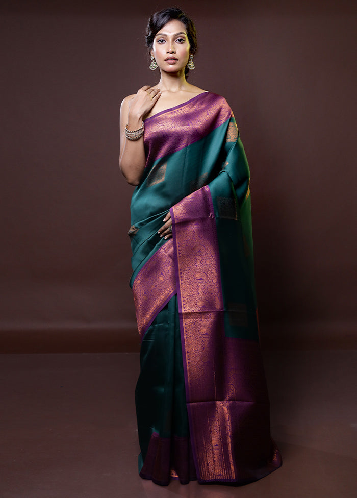 Green Kanjivaram Silk Saree With Blouse Piece