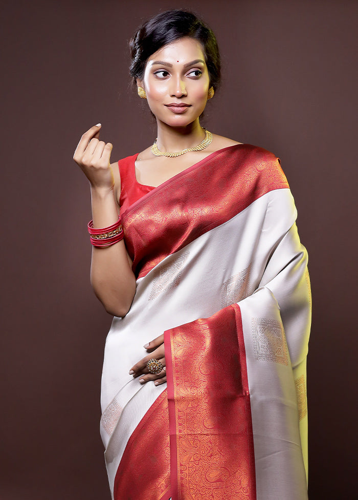 Grey Kanjivaram Silk Saree With Blouse Piece