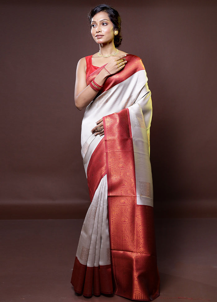 Grey Kanjivaram Silk Saree With Blouse Piece