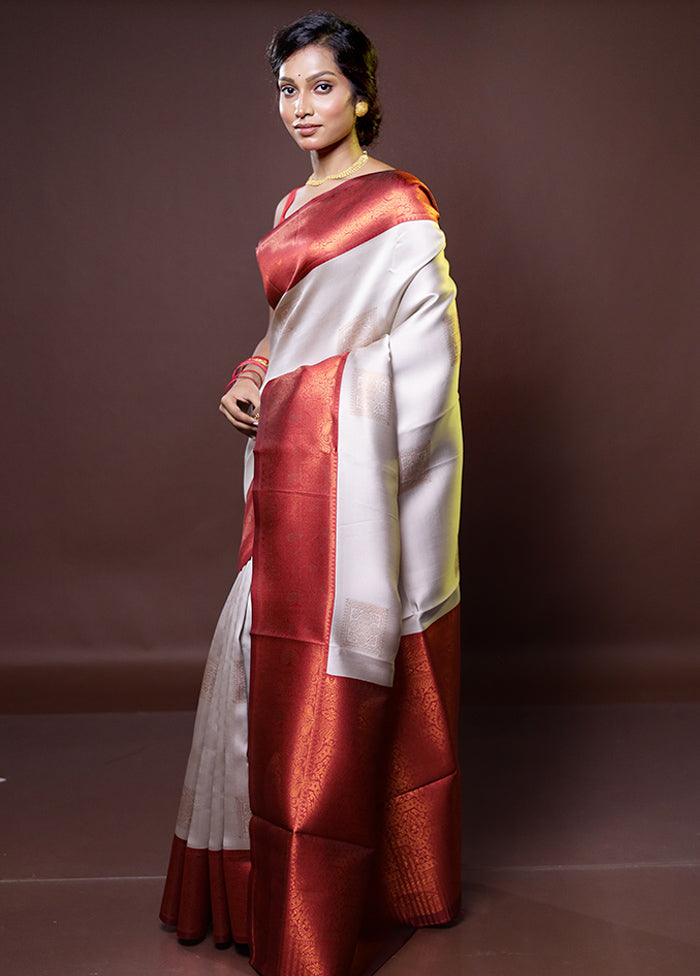 Grey Kanjivaram Silk Saree With Blouse Piece