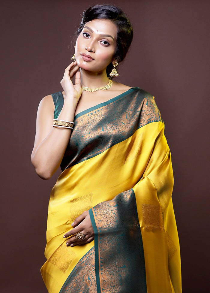 Yellow Kanjivaram Silk Saree With Blouse Piece