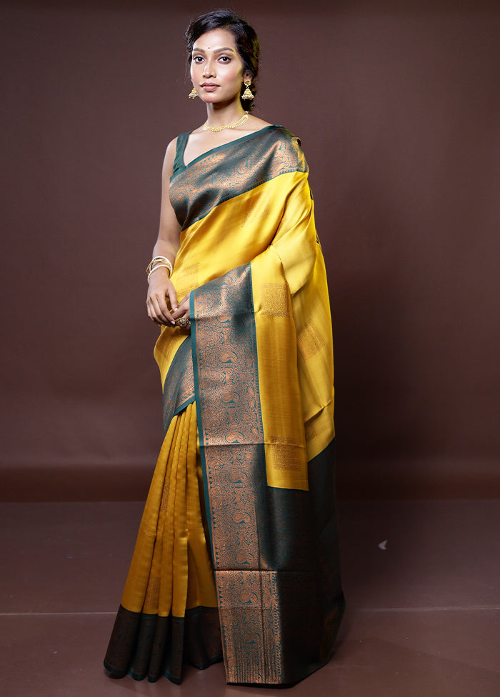 Yellow Kanjivaram Silk Saree With Blouse Piece