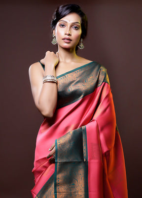 Pink Kanjivaram Silk Saree With Blouse Piece