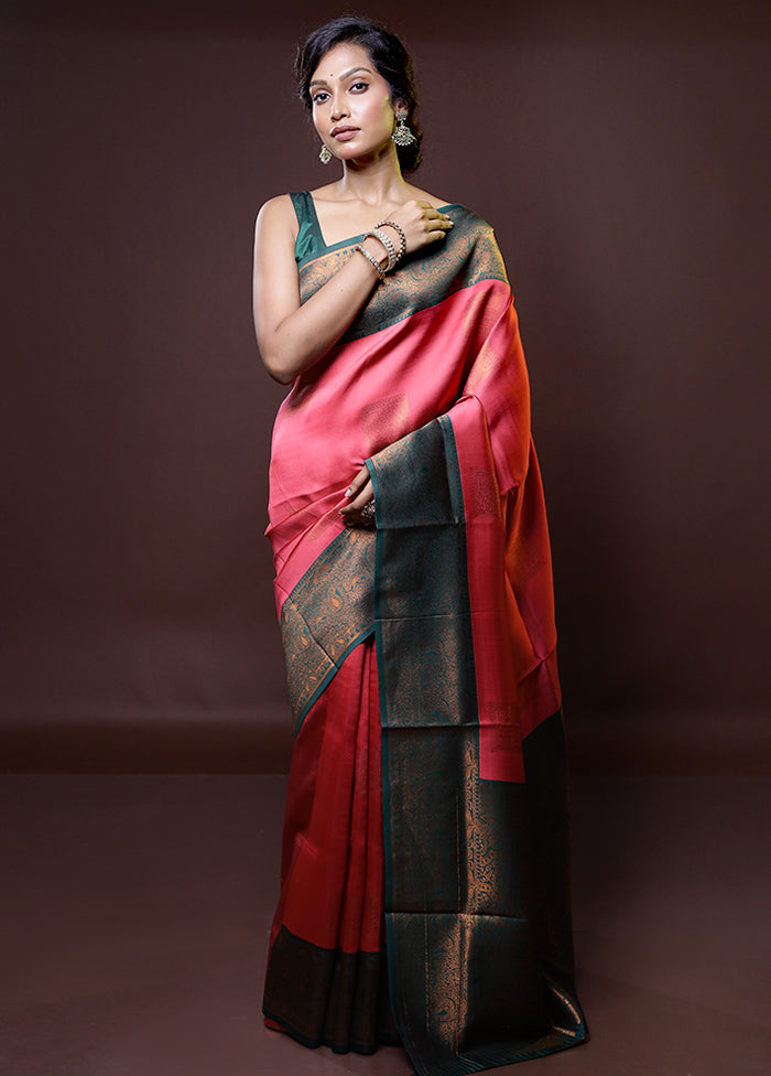 Pink Kanjivaram Silk Saree With Blouse Piece