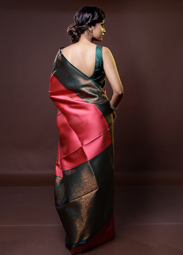 Pink Kanjivaram Silk Saree With Blouse Piece