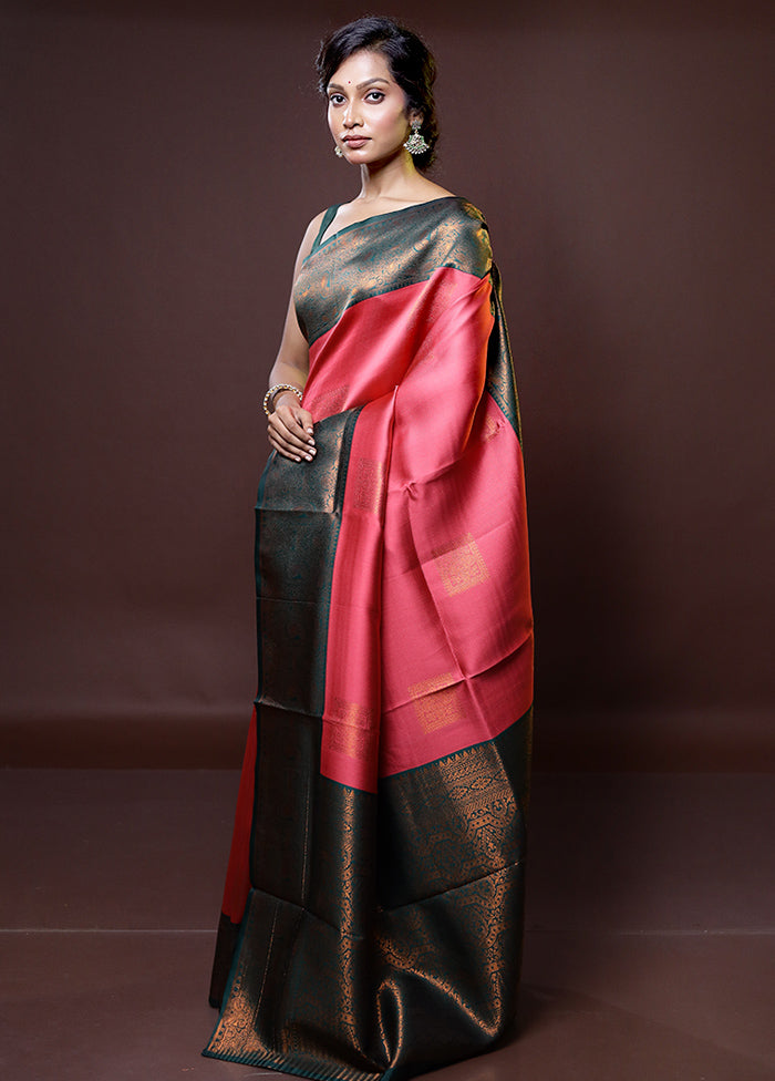 Pink Kanjivaram Silk Saree With Blouse Piece