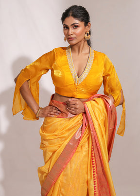 Yellow Cotton Saree With Blouse Piece