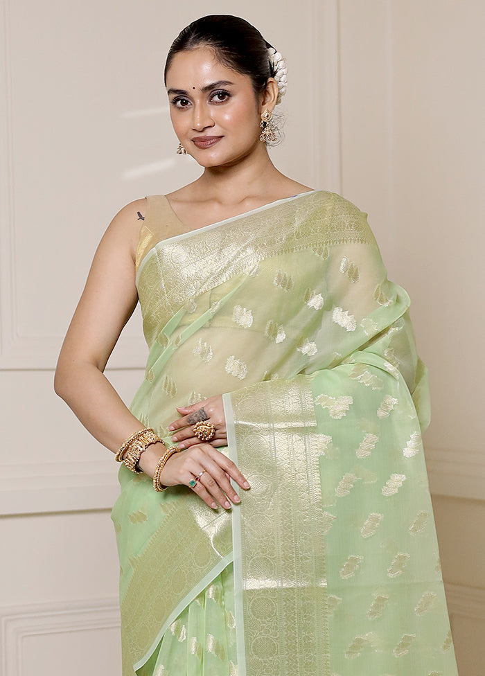 Green Organza Saree With Blouse Piece