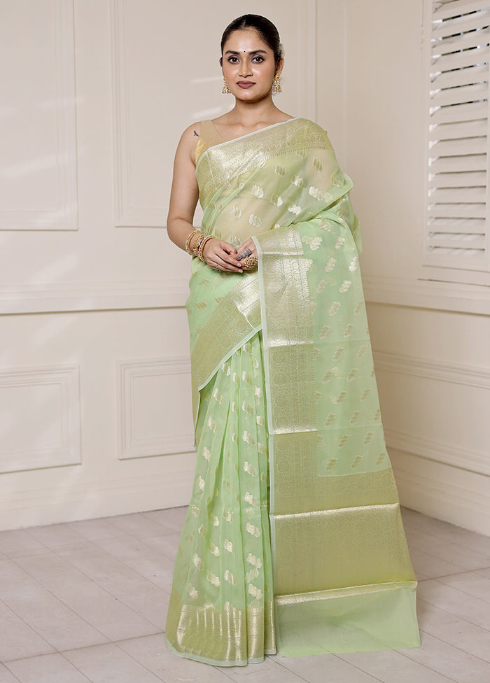 Green Organza Saree With Blouse Piece