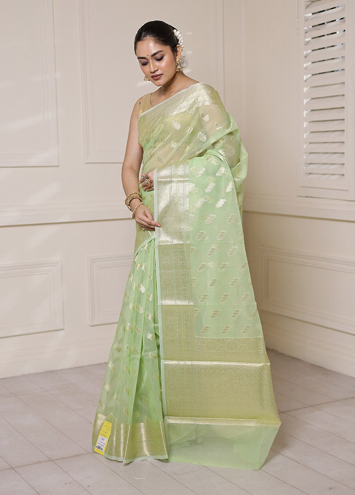 Green Organza Saree With Blouse Piece