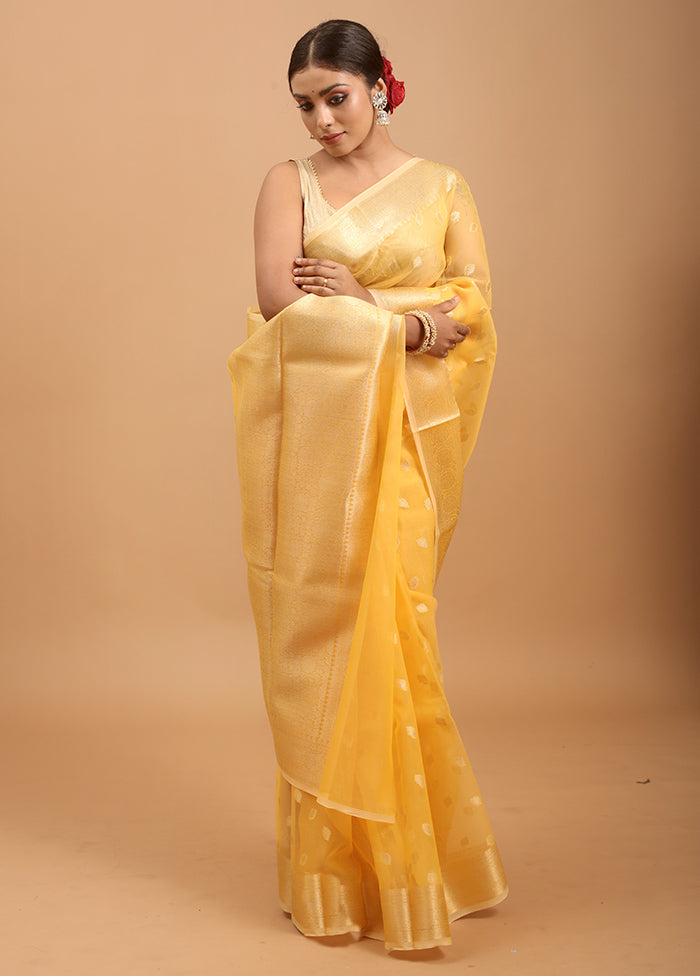 Yellow Organza Saree With Blouse Piece