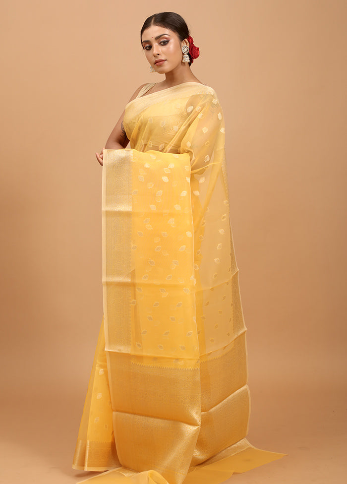 Yellow Organza Saree With Blouse Piece