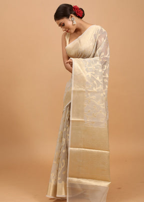 Cream Organza Saree With Blouse Piece