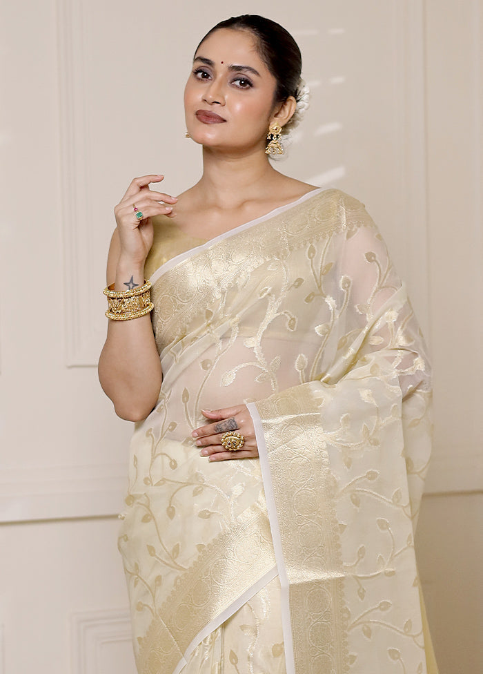 Cream Organza Saree With Blouse Piece