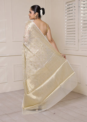 Cream Organza Saree With Blouse Piece