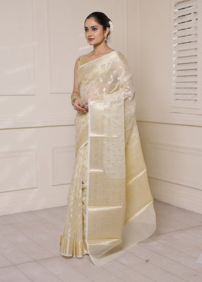 Cream Organza Saree With Blouse Piece