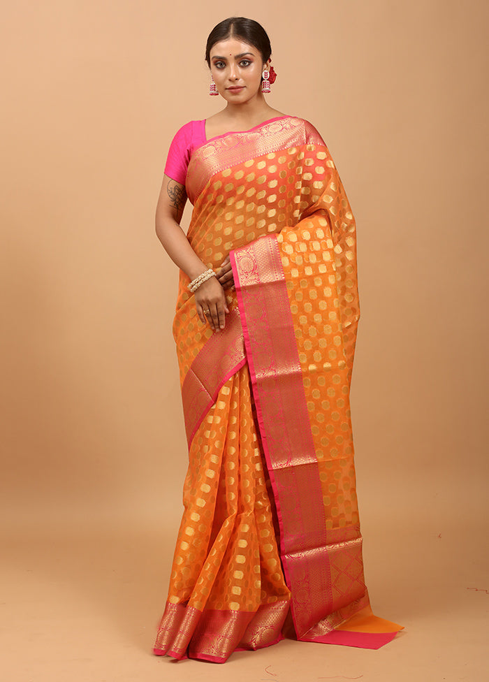 Rust Organza Saree With Blouse Piece