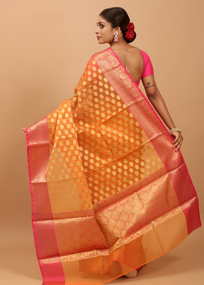 Rust Organza Saree With Blouse Piece