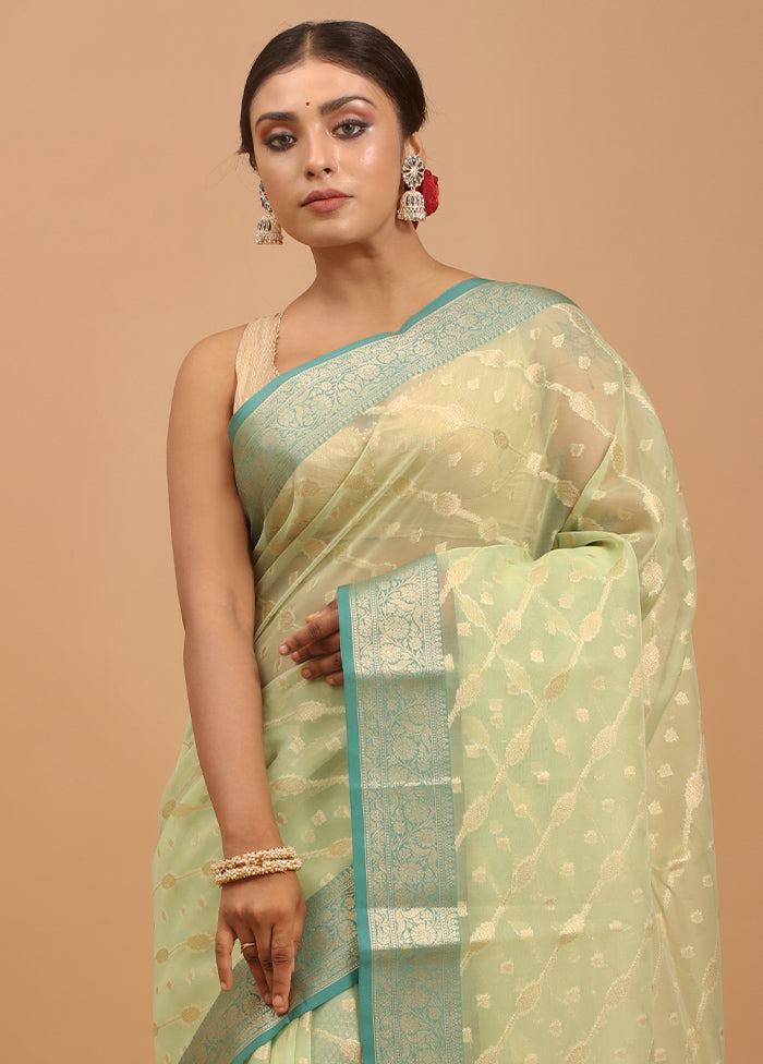 Green Organza Saree With Blouse Piece