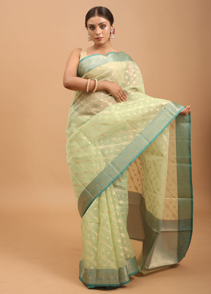 Green Organza Saree With Blouse Piece